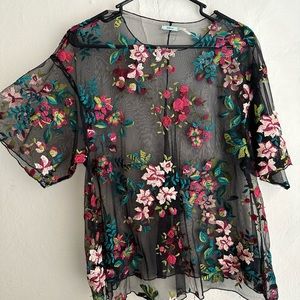 Kimchi Blue Urban Outfitters Mesh Embroidered Top